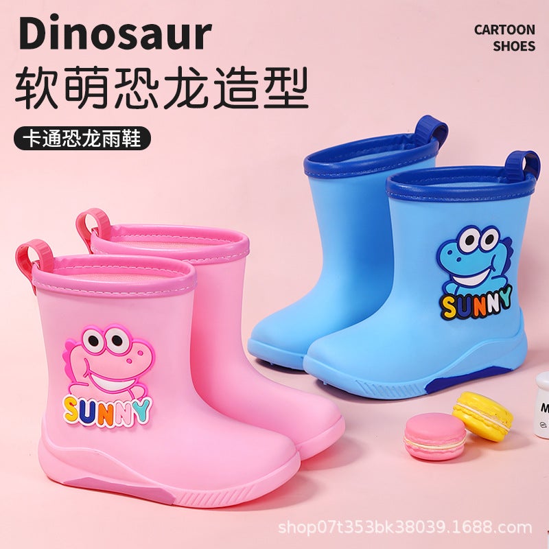 New Children'S Rain Shoes Boys Dinosaur Baby Rain Boots Primary School Students Cotton Warm Rubber Shoes Water Shoes Children'S Shoes - Image 2
